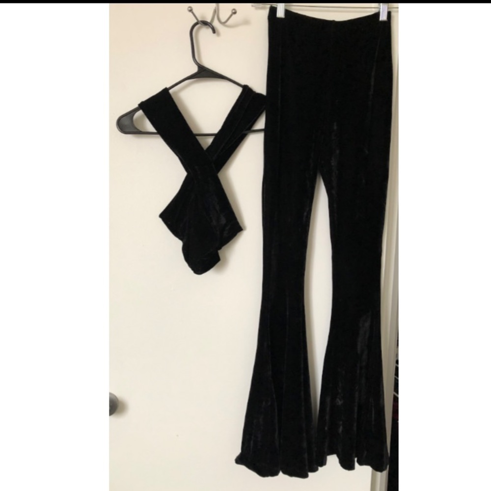 Velvet Cropped Top and Bell Bottom Pant Set